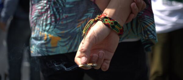 Partidario de la legalización de la marihuana tiene un cigarrillo fuera de la Corte Suprema, México - Sputnik Mundo