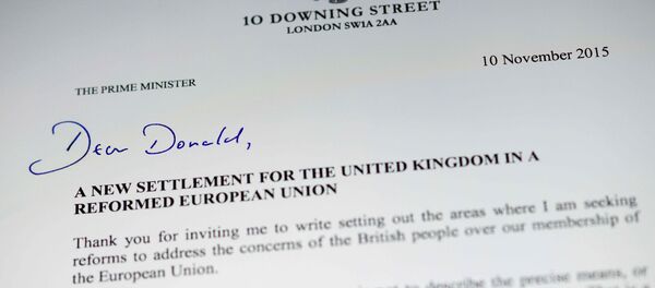 Carta del primer ministro británico David Cameron al presidente del Consejo Europeo Donald Tusk con la lista de exigencias para frenar el 'Brexit' - Sputnik Mundo