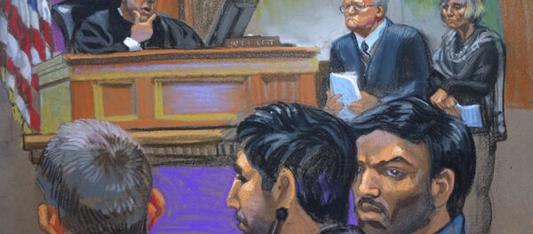 Croquis del juicio de Efraín Antonio Campo Flores y Francisco Flores de Freitas Croquis del juicio de Efraín Antonio Campo Flores y Francisco Flores de Freitas - Sputnik Mundo