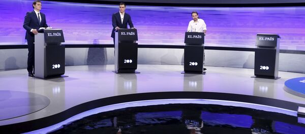 Candidatos Albert Rivera, Pedro Sánchez y Pablo Iglesias - Sputnik Mundo
