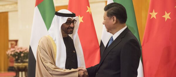 El Príncipe heredero de Abu Dabi, Mohamed bin Zayed Al Nahyan, y el presidente de China, Xi Jinping - Sputnik Mundo