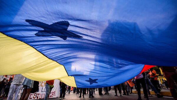 Seguidores de la Mesa de la Unidad Democrática con la bandera de Venezuela (archivo) - Sputnik Mundo