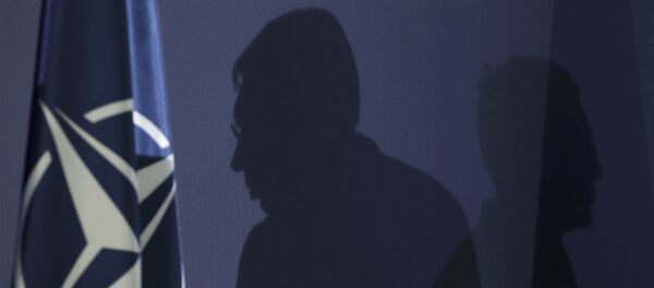 Siluetas del primer ministro serbio, Aleksandar Vucic y  secretario general de la OTAN, Jens Stoltenberg durante una reunión en Serbia - Sputnik Mundo