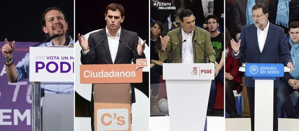 Pablo Iglesias, Albert Rivera, Pedro Sánchez, Mariano Rajoy (i-d) - Sputnik Mundo