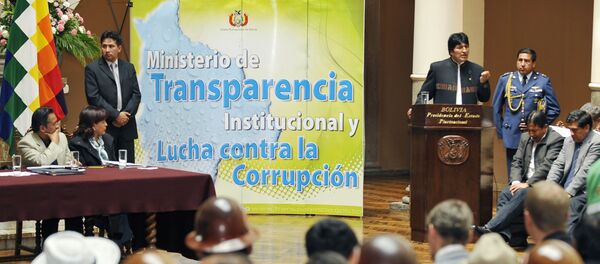 Presidente de Bolivia, Evo Morales durante la presentación de la ley contra la corrupción - Sputnik Mundo