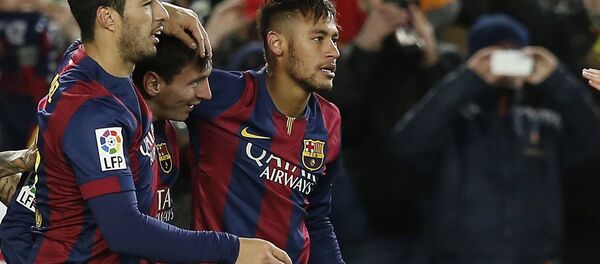 Lionel Messi, Luís Suárez  y Neymar, jugadores del FC Barcelona - Sputnik Mundo