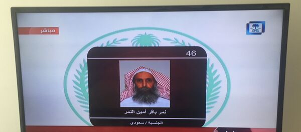 Saudi Arabia's state television channel displays an image of Sheikh Nimr al-Nimr, Saturday, Jan. 2, 2016, Dubai - Sputnik Mundo