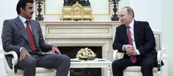 Tamim bin Hamad Al Zani, emir de Catar y Vladímir Putin, presidente de Rusia - Sputnik Mundo