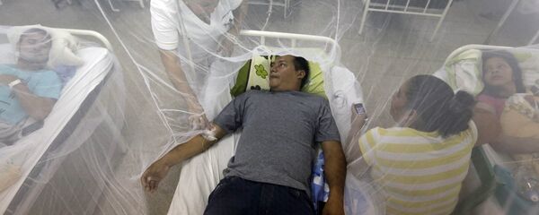 Protected by a mosquito net, Ceferino Acosta is attended by a nurse as he recovers from a bout of dengue fever at a hospital in Luque, Paraguay Friday, Feb. 5, 2016. - Sputnik Mundo