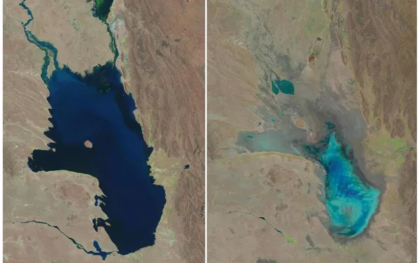 El Lago Poopó lleno de agua en octubre del 1986 y prácticamente desecado en enero del 2016, Bolivia El Lago Poopó lleno de agua en octubre del 1986 y prácticamente desecado en enero del 2016, Bolivia - Sputnik Mundo