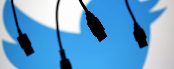 Electronic cables are silhouetted next to the logo of Twitter in this illustration photo in Sarajevo - Sputnik Mundo
