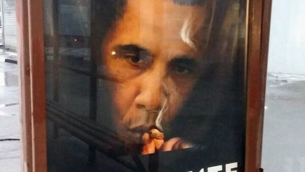 Póster con imagen de Barack Obama, el presidente de EEUU - Sputnik Mundo