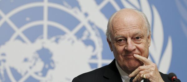 United Nations Special Envoy for Syria Staffan de Mistura speaks to the media during a news conference after briefing the Security Council in Geneva, Switzerland, late February 26, 2016. - Sputnik Mundo