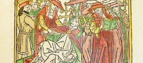 Representación medieval de la muerte de la papisa Juana Representación medieval de la muerte de la papisa Juana - Sputnik Mundo