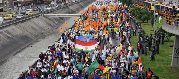 Protestas agrarias en Bogotá de 2014 (archivo) - Sputnik Mundo