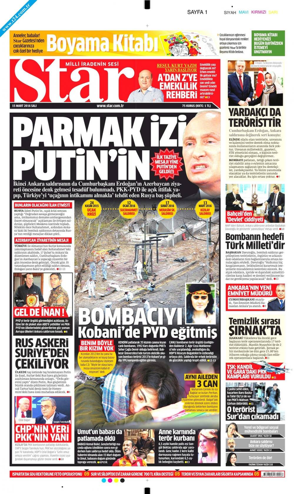 La portada del periódico turco Star - Sputnik Mundo