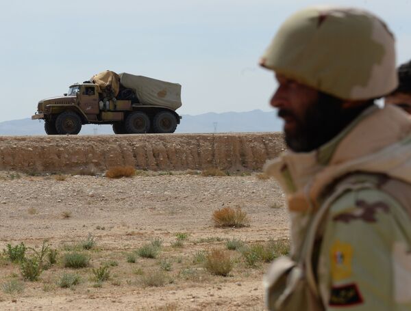 Los Halcones del desierto en la entrada de Palmira - Sputnik Mundo