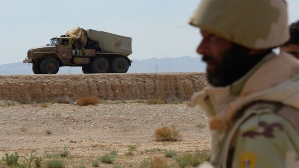 Los Halcones del desierto en la entrada de Palmira - Sputnik Mundo