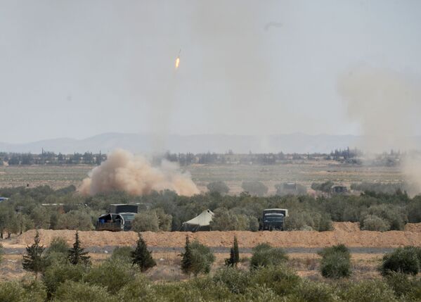 Los Halcones del desierto en la entrada de Palmira - Sputnik Mundo