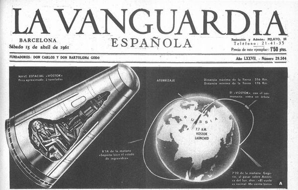 La portada del periódico La Vanguardia dedicada al vuelo de Yuri Gagarin - Sputnik Mundo