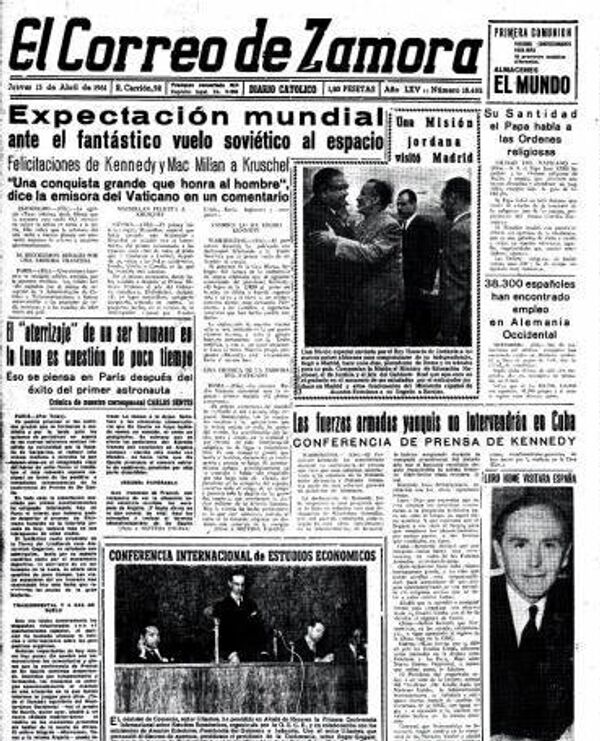 La portada del periódico El Correo de Zamora dedicada al vuelo de Yuri Gagarin - Sputnik Mundo