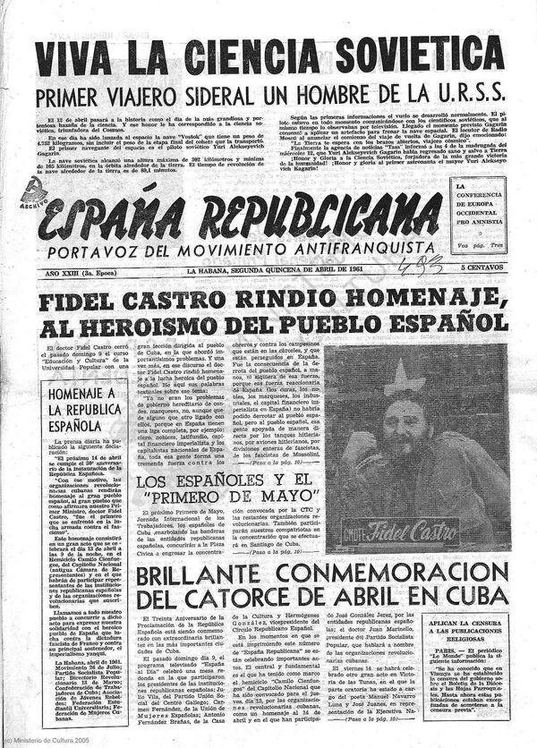 La portada del periódico España Republicana dedicada al vuelo de Yuri Gagarin - Sputnik Mundo
