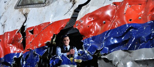 Реконструкция крушения лайнера Boeing 777 Malaysia Airlines (рейс MH17) на Востоке Украины 17 июля 2014 года на военной базе Гилзе-Рейен в Нидерландах - Sputnik Mundo