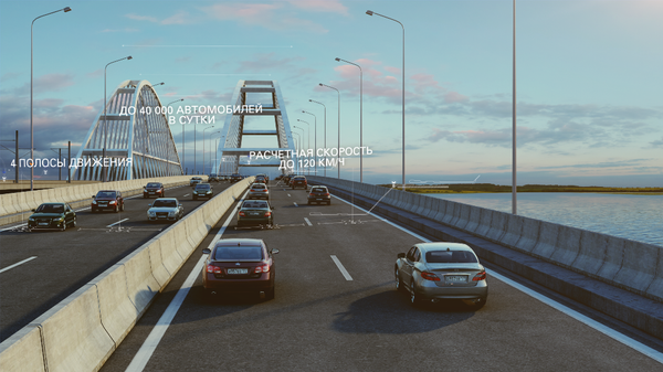 El proyecto prevé 4 carriles para los vehículos. A una velocidad planificada de 120 kilómetros por hora, el puente podrá albergar hasta 40 mil vehículos al día - Sputnik Mundo