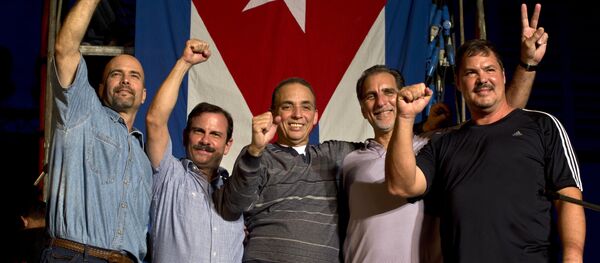 Members of The Cuban Five, from left, Gerardo Hernandez, Fernando Gonzalez, Antonio Guerrero, Rene Gonzalez and Ramon Labanino - Sputnik Mundo