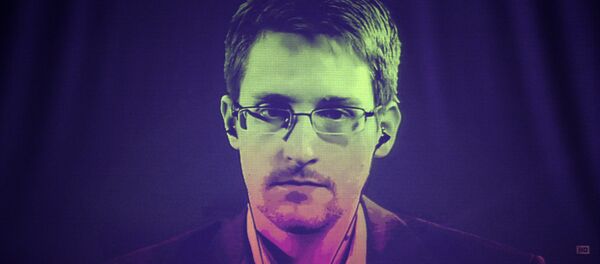 US National Security Agency (NSA) whistleblower Edward Snowden speaks to European officials via videoconference during a parliamentary hearing on improving the protection of whistleblowers, at the Council of Europe in Strasbourg, eastern France, on June 24, 2014 - Sputnik Mundo