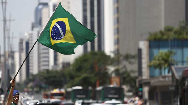 Demonstrante carrega bandeira do Brasil, São Paulo, Brasil, 19 de março de 2016 - Sputnik Mundo