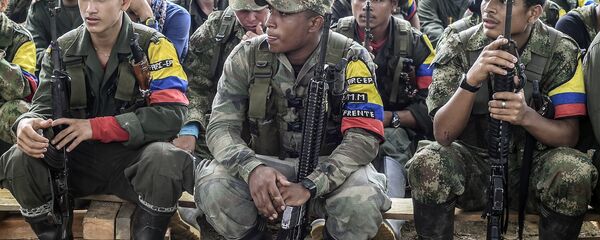 Revolutionary Armed Forces of Colombia (FARC) guerrillas listen during a class on the peace process between the Colombian government and their force, at a camp in the Colombian mountains on February 18, 2016. - Sputnik Mundo