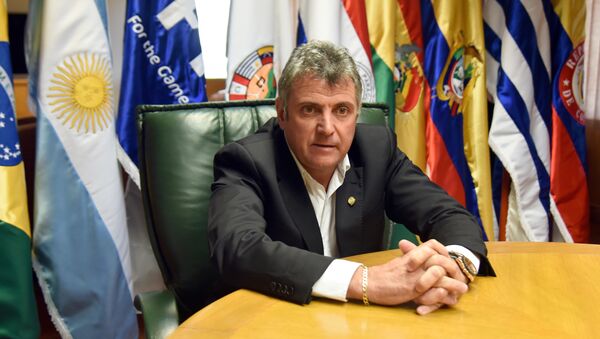 Uruguayan Wilmar Valdez during the presentation of his candidacy for president of the CONMEBOL, in Luque, Paraguay, on January 11, 2016. - Sputnik Mundo