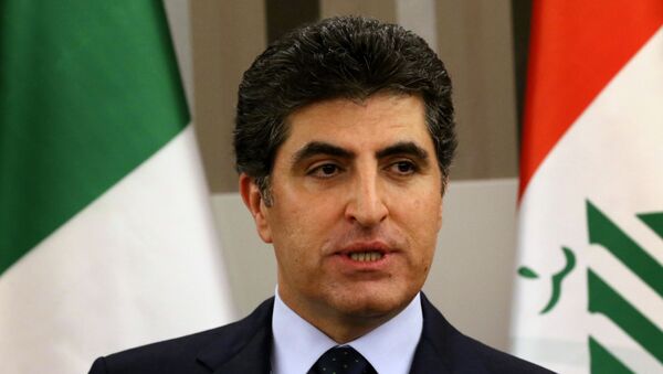 Nechirvan Barzani, Prime Minister of Iraq's autonomous Kurdish region gives a speech during the opening ceremony of the Italian Consulate in Arbil, the capital of the autonomous Kurdish region of northern Iraq, on December 22, 2015 - Sputnik Mundo