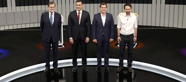 Los candidatos del Partido Popular, Mariano Rajoy; del PSOE, Pedro Sánchez; de Ciudadanos, Albert Rivera y de Podemos, Pablo Iglesias - Sputnik Mundo