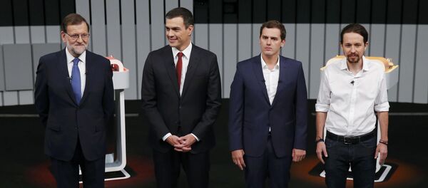 Los candidatos del Partido Popular, Mariano Rajoy; del PSOE, Pedro Sánchez; de Ciudadanos, Albert Rivera y de Podemos, Pablo Iglesias - Sputnik Mundo