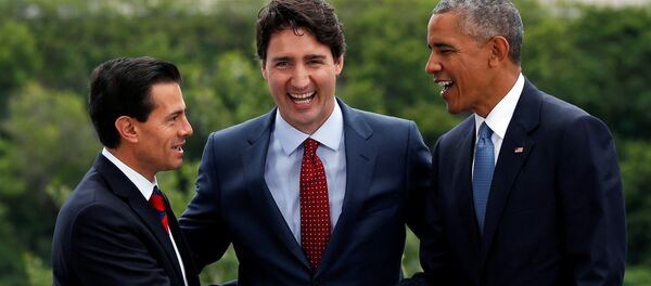 Los presidentes Enrique Peña, de México, Barack Obama, de EEUU, y Justin Trudeau, el primer ministro de Canadá, comenzaron en Ottawa la octava Cumbre de Norteamérica - Sputnik Mundo