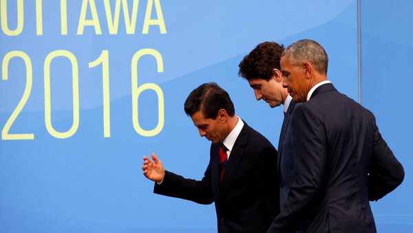 Enrique Peña, Justin Trudeau y Barack Obama - Sputnik Mundo