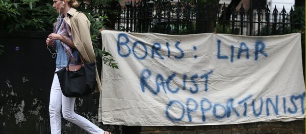 La pancarta Boris: un mentiroso, racista, oportunista - Sputnik Mundo