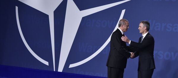 Jens Stoltenberg, secretario general de la OTAN, y Recep Tayyip Erdogan, presidente de Turquía, en la cumbre de la OTAN en Varsovia (archivo) - Sputnik Mundo