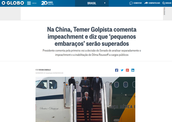 Las noticias sobre Temer le llaman 'golpista' al instalar la herramienta. - Sputnik Mundo