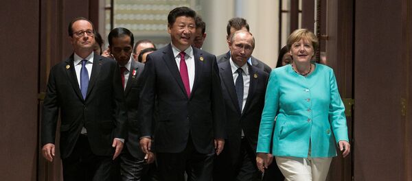 Francois Hollande, Xi Jinping, Vladímir Putin, Angela Merkel durante la Cumbre del G20 en China - Sputnik Mundo