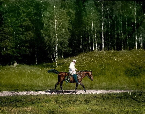 León Tolstói, famoso novelista ruso, durante un paseo a caballo en 1908 - Sputnik Mundo