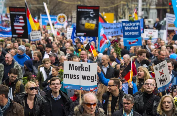 Seguidores del partido derechista Alternativa para Alemania (AfD) durante una manifestación contra la política de asilo a los inmigrantes en Berlín el 7 de noviembre de 2015 Seguidores del partido derechista Alternativa para Alemania (AfD) durante una manifestación contra la política de asilo a los inmigrantes en Berlín el 7 de noviembre de 2015 - Sputnik Mundo