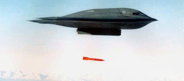 An undated file picture shows a B-2 Spirit Bomber droping a B61-11 bomb casing from an undisclosed location - Sputnik Mundo