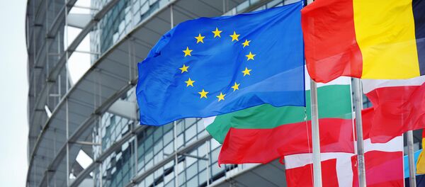 The European Union flag fly amongst European Union member countries' national flags in front of the European Parliament in Strasbourg, eastern France. - Sputnik Mundo