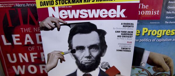A copy of Newsweek is seen at Joe's Smoke, Thursday, Oct. 18, 2012, in Portland, Maine. Newsweek announced Thursday, Oct. 18, 2012 that it will end its print publication after 80 years and shift to an all-digital format in early 2013. Its last U.S. print edition will be its Dec. 31 issue. The paper version of Newsweek is the latest casualty of a changing world where readers get more of their information from websites, tablets and smartphones. - Sputnik Mundo
