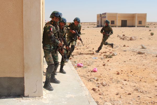 Los paracaidistas rusos compartieron con sus colegas egipcios su experiencia en el campo de entrenamiento militar y el asalto a edificios durante un simulacro de batalla en un pueblo. - Sputnik Mundo