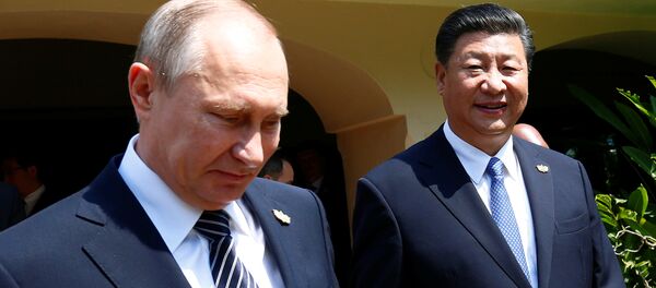 Russian President Vladimir Putin and Chinese President Xi Jinping arrive for a group picture during BRICS Summit in Benaulim - Sputnik Mundo