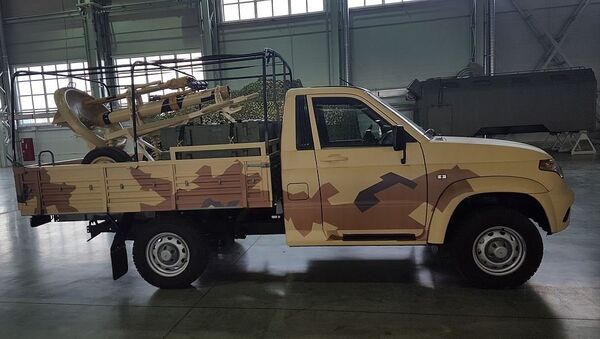 Military-use UAZ Patriot equipped with 2B11 mortar - Sputnik Mundo